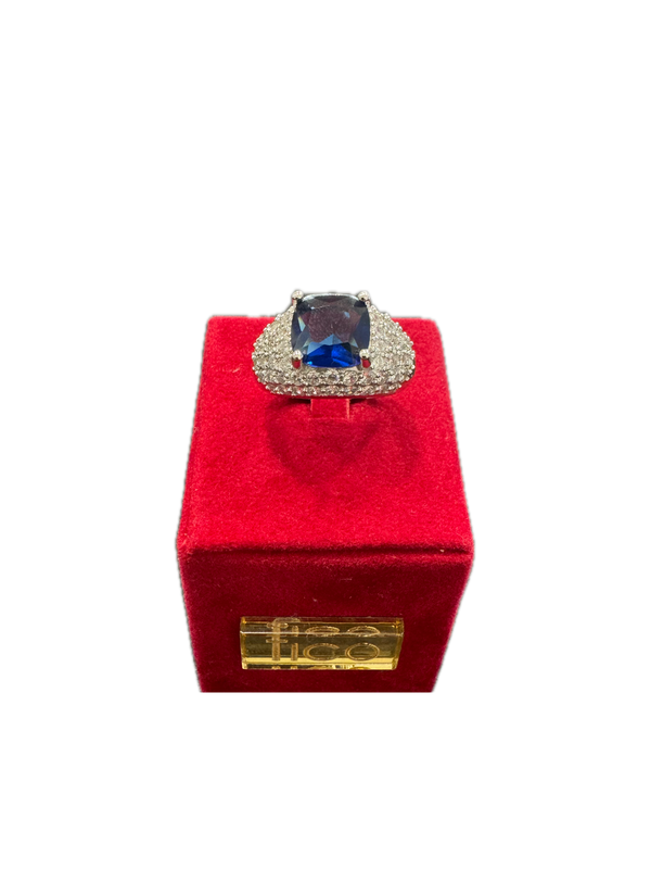Fico Gioielli - Anello Regolabile in Argento 925 con Zirconi e Pietra Blu Centrale
