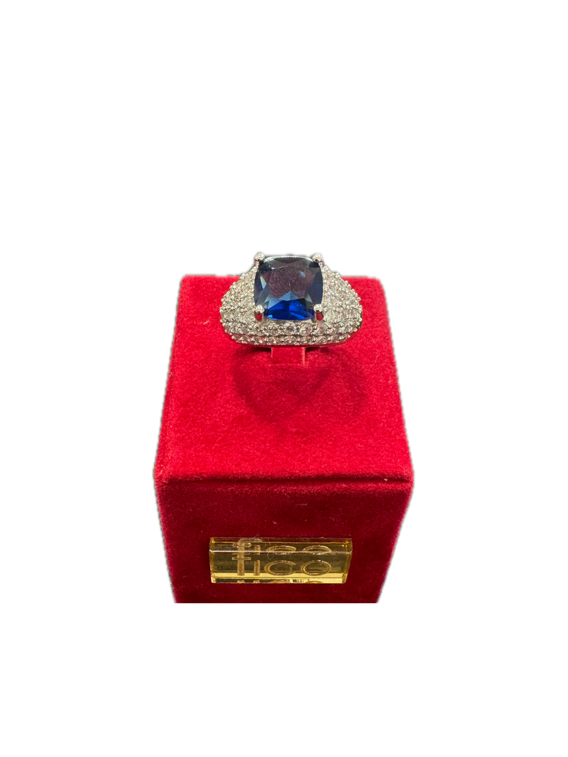 Fico Gioielli - Anello Regolabile in Argento 925 con Zirconi e Pietra Blu Centrale