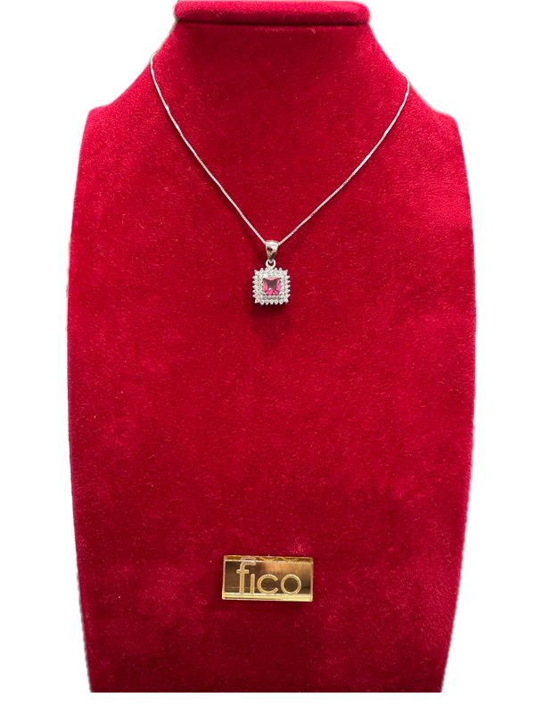 Fico Gioielli - Collana in Argento 925 con Pendente Quadrato e Zircone Rosa
