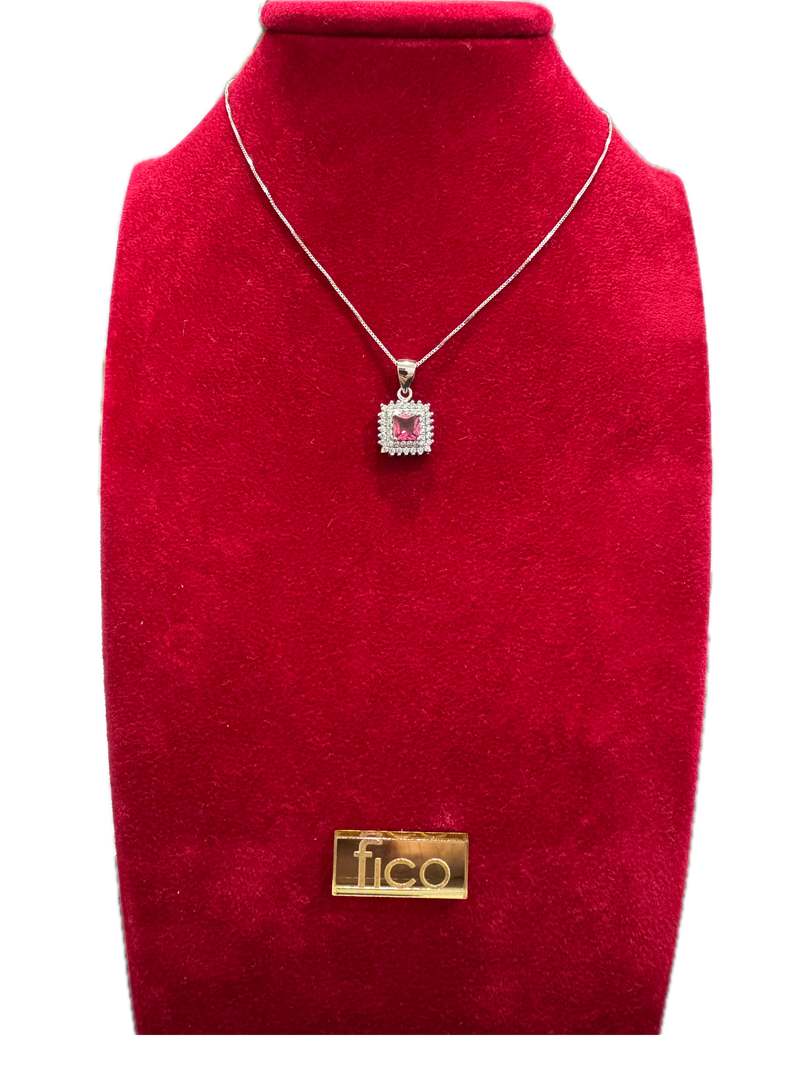 Fico Gioielli - Collana in Argento 925 con Pendente Quadrato e Zircone Rosa