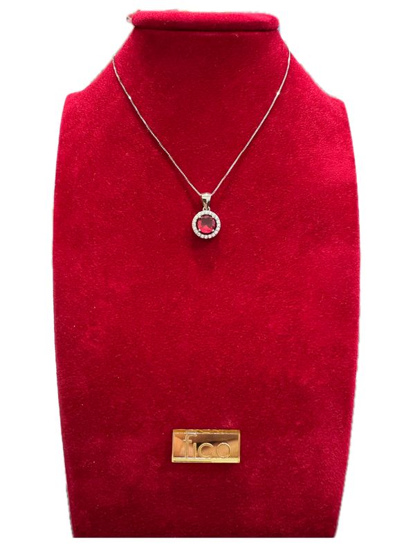 Fico Gioielli - Collana in Argento 925 con Pendente a cerchio e Zircone Rosso