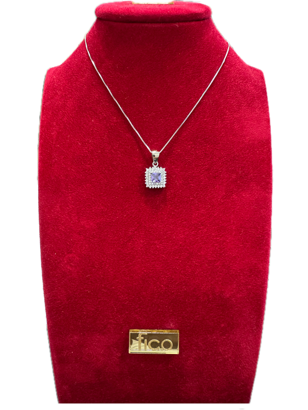 Fico Gioielli - Collana in Argento 925 con Pendente Quadrato e Zircone viola