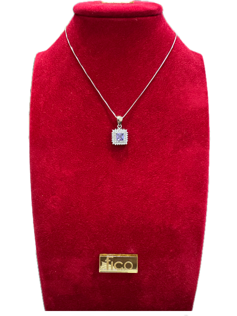 Fico Gioielli - Collana in Argento 925 con Pendente Quadrato e Zircone viola