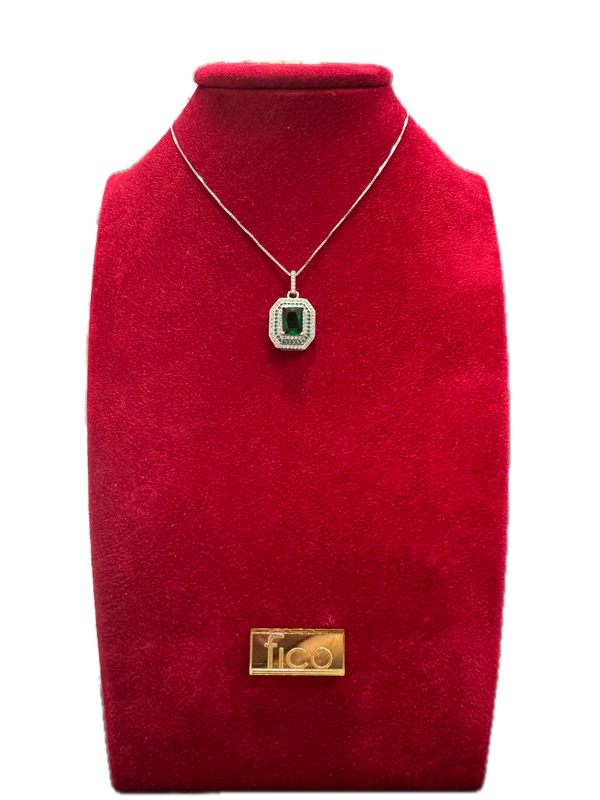 Fico Gioielli - Collana in Argento 925 con Pendente Quadrato e Zircone verde