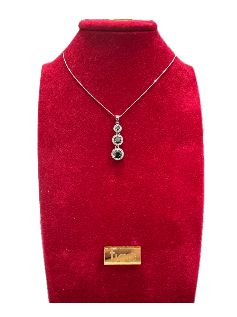 Fico Gioielli - Collana in Argento 925 con pendente e pietre nere
