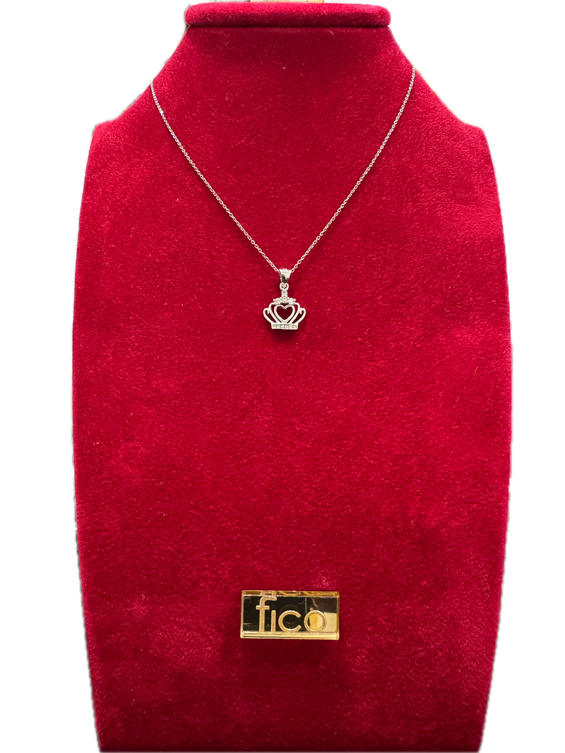 Fico Gioielli - Collana in Argento 925 con Pendente Coroncina, Cuore e Zirconi