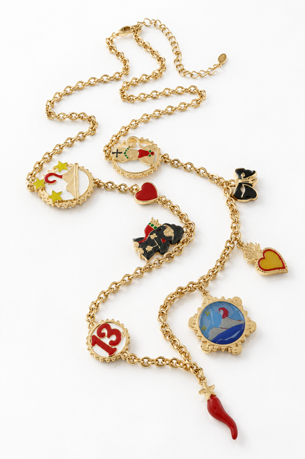 Amo Napoli - Collana in Metallo con cornetto, Vesuvio, cuore sacro, maschera, 13