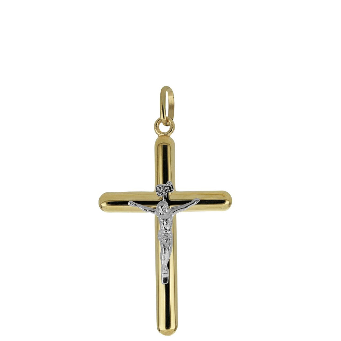 igold - Ciondolo Croce Stilizzata in Oro giallo e bianco  375% 9kt