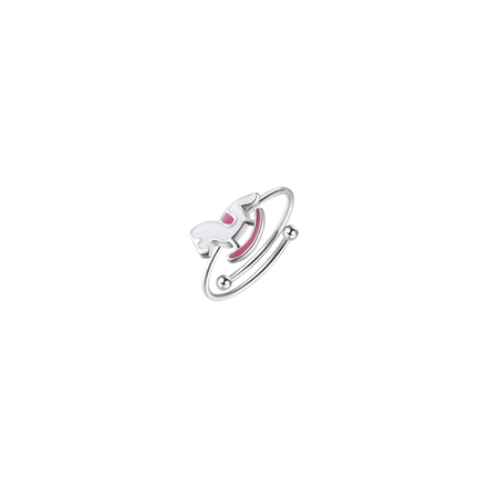 luca barra - ANELLO IN ACCIAIO, CAVALLO A DONDOLO CON SMALTO ROSA E FUCSIA
