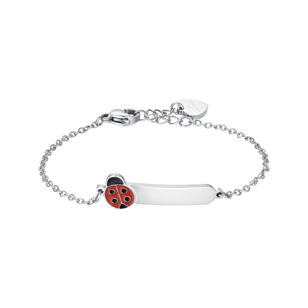 luca barra - BRACCIALE BAMBINA PERSONALIZZABILE IN ACCIAIO CON COCCINELLA