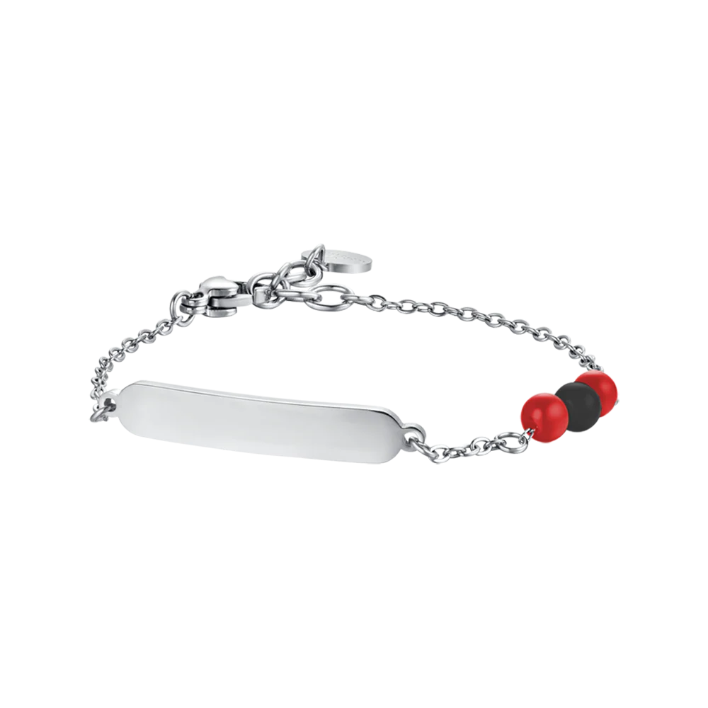 luca barra - BRACCIALE BAMBINO IN ACCIAIO CON PIETRE ROSSE E NERE
