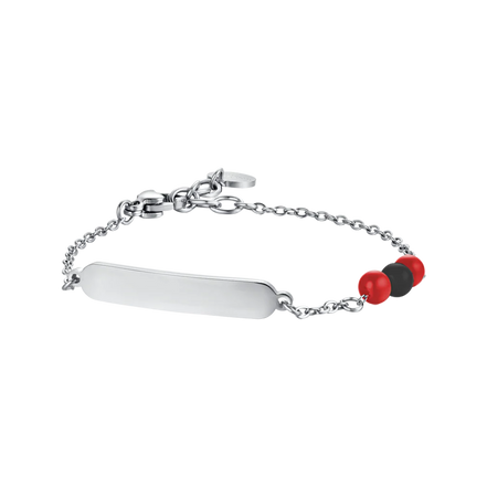 luca barra - BRACCIALE BAMBINO IN ACCIAIO CON PIETRE ROSSE E NERE