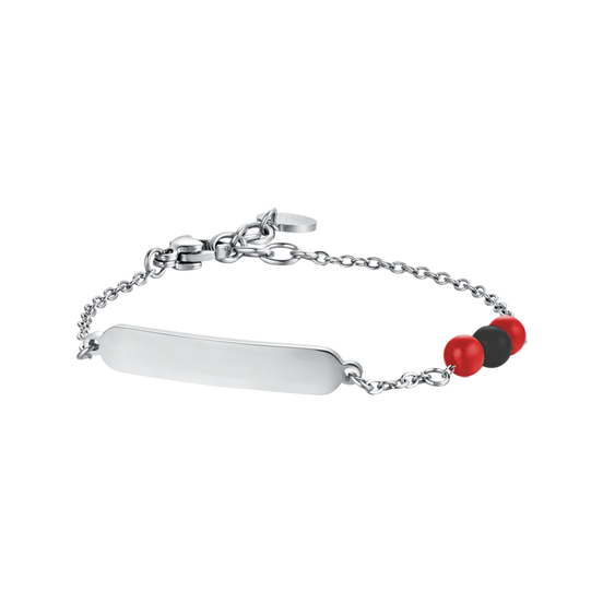 luca barra - BRACCIALE BAMBINO IN ACCIAIO CON PIETRE ROSSE E NERE