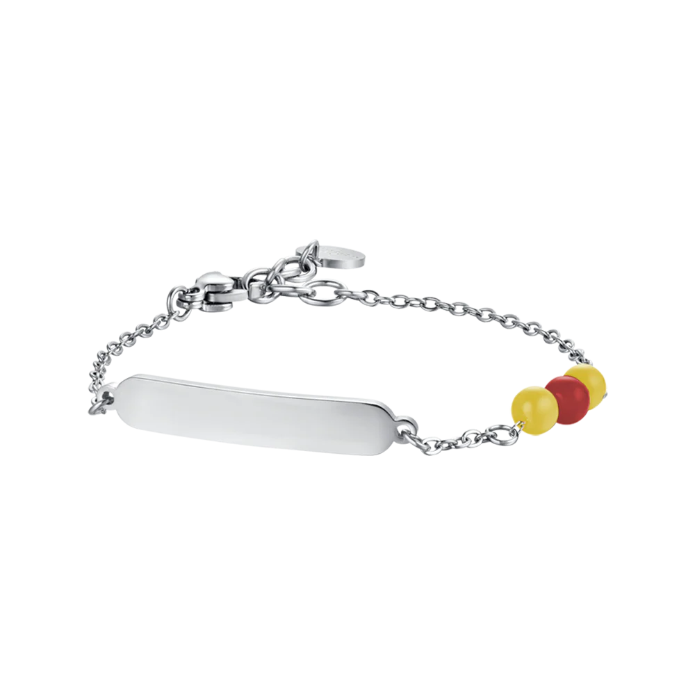 luca barra - BRACCIALE BAMBINO IN ACCIAIO CON PIETRE GIALLE E ROSSE