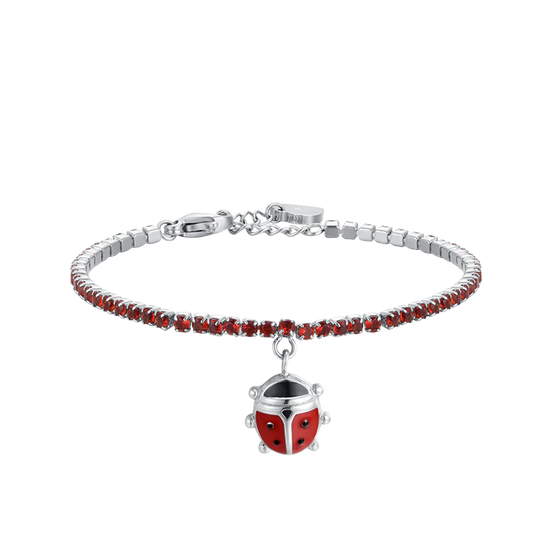 luca barra - BRACCIALE TENNIS BAMBINA IN ACCIAIO CON CRISTALLI ROSSI E COCCINELLA