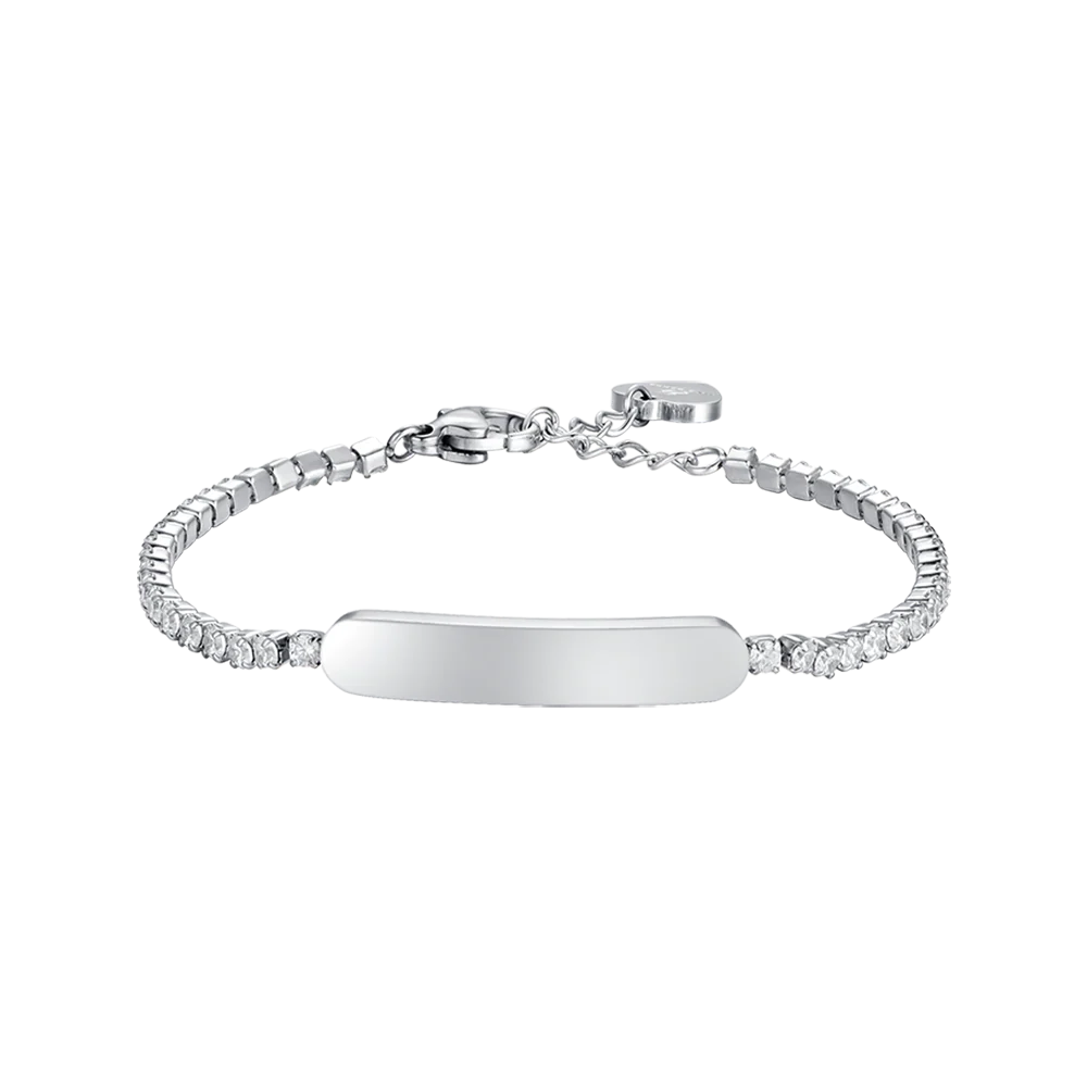 luca barra - BRACCIALE TENNIS BAMBINA IN ACCIAIO CON CRISTALLI BIANCHI E PIASTRA