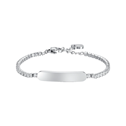 luca barra - BRACCIALE TENNIS BAMBINA IN ACCIAIO CON CRISTALLI BIANCHI E PIASTRA