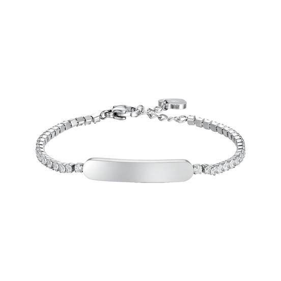 luca barra - BRACCIALE TENNIS BAMBINA IN ACCIAIO CON CRISTALLI BIANCHI E PIASTRA