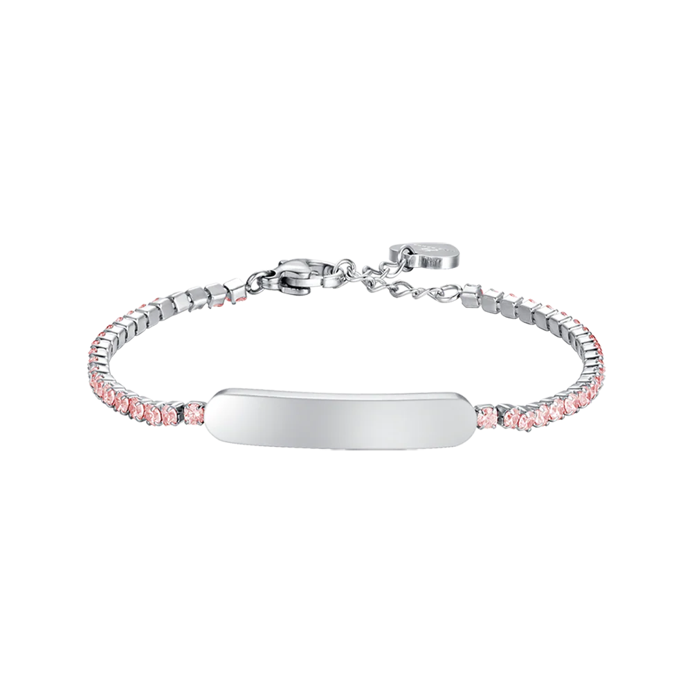 luca barra - BRACCIALE TENNIS BAMBINA IN ACCIAIO CON CRISTALLI ROSA E PIASTRA