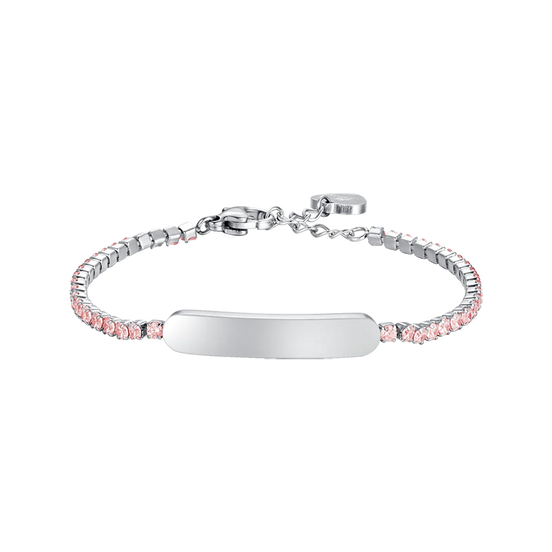 luca barra - BRACCIALE TENNIS BAMBINA IN ACCIAIO CON CRISTALLI ROSA E PIASTRA