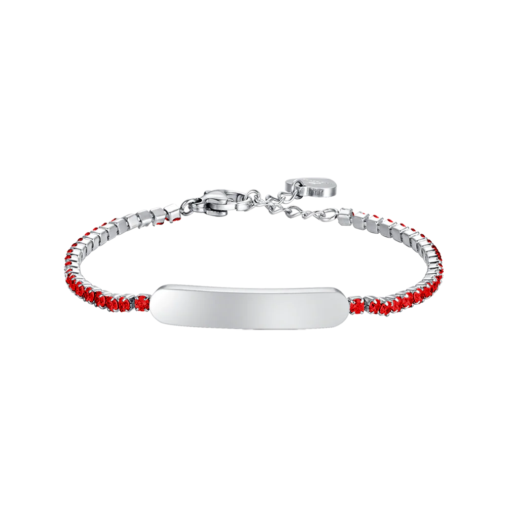luca barra - BRACCIALE TENNIS BAMBINA IN ACCIAIO CON CRISTALLI ROSSI E PIASTRA