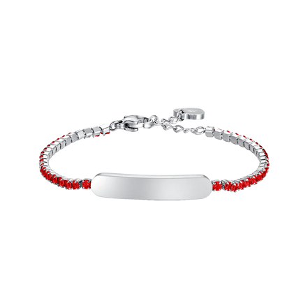 luca barra - BRACCIALE TENNIS BAMBINA IN ACCIAIO CON CRISTALLI ROSSI E PIASTRA