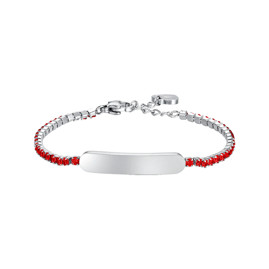 luca barra - BRACCIALE TENNIS BAMBINA IN ACCIAIO CON CRISTALLI ROSSI E PIASTRA