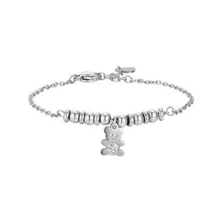 luca barra - BRACCIALE BAMBINA IN ACCIAIO CON ORSETTO CON CRISTALLI BIANCH