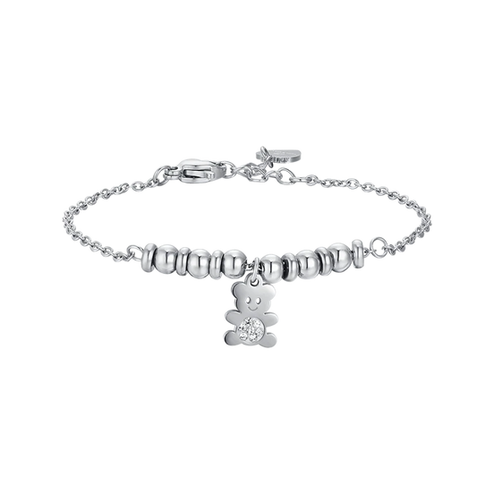 luca barra - BRACCIALE BAMBINA IN ACCIAIO CON ORSETTO CON CRISTALLI BIANCH
