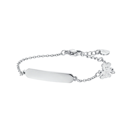 luca barra - BRACCIALE BAMBINA IN ACCIAIO CON PIASTRA ED ORSETTO CON CRISTALLI BIANCHI