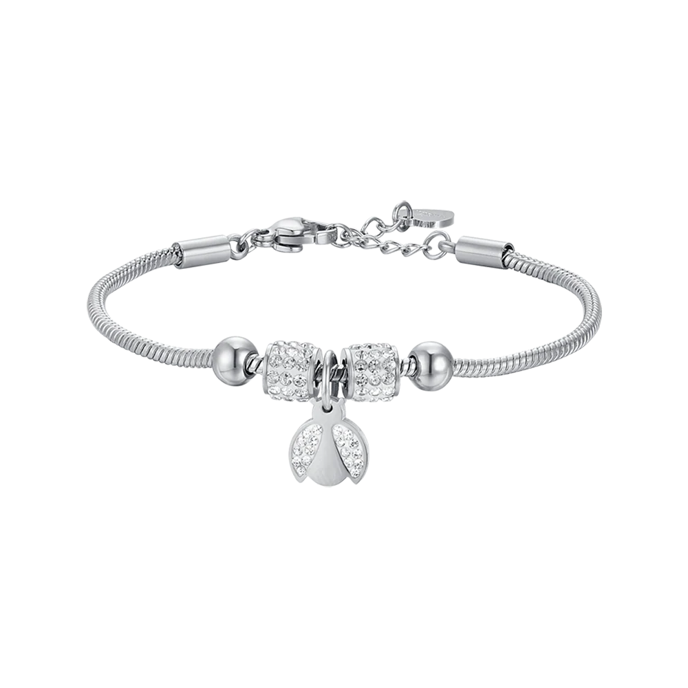 luca barra - BRACCIALE BAMBINA IN ACCIAIO CON COCCINELLA CON CRISTALLI BIANCHI