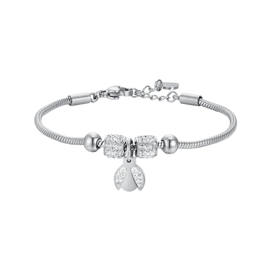 luca barra - BRACCIALE BAMBINA IN ACCIAIO CON COCCINELLA CON CRISTALLI BIANCHI