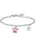 luca barra - BRACCIALE BAMBINA IN ACCIAIO CON FARFALLA CON SMALTO ROSA E CRISTALLO BIANCO