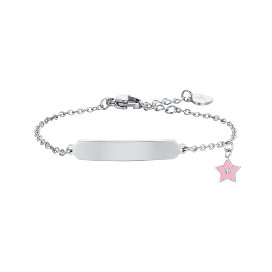 luca barra - BRACCIALE BAMBINA IN ACCIAIO con stellina in SMALTO ROSA E PIASTRA