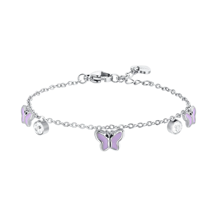 luca barra - BRACCIALE BAMBINA IN ACCIAIO con farfalle in SMALTO VIOLA