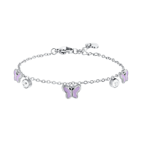 luca barra - BRACCIALE BAMBINA IN ACCIAIO con farfalle in SMALTO VIOLA