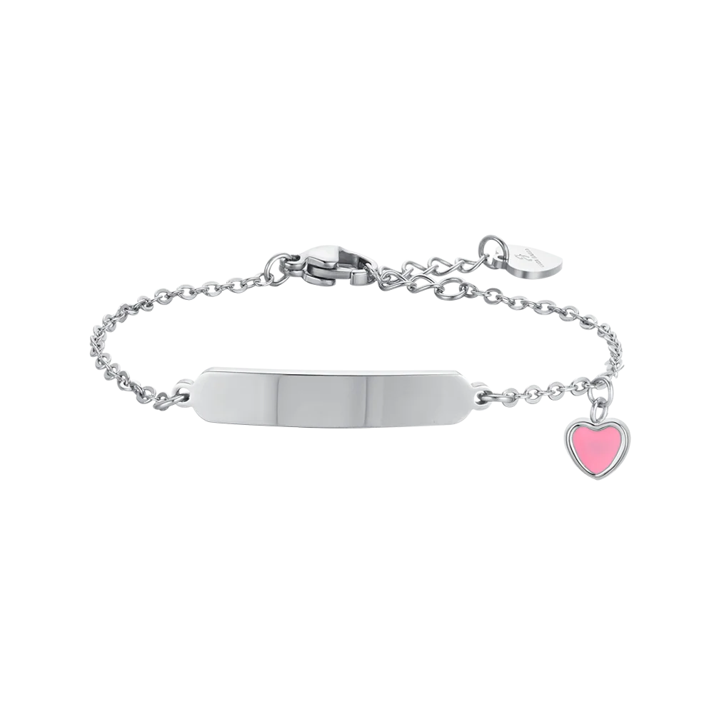 luca barra - BRACCIALE BAMBINA IN ACCIAIO CON CUORE E PIASTRA
