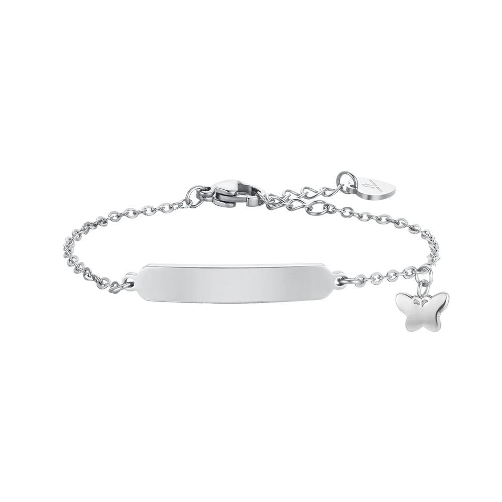 luca barra - BRACCIALE BAMBINA IN ACCIAIO CON FARFALLE E PIASTRA