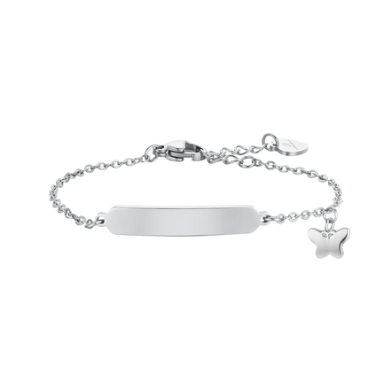 luca barra - BRACCIALE BAMBINA IN ACCIAIO CON FARFALLE E PIASTRA