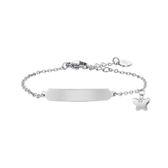 luca barra - BRACCIALE BAMBINA IN ACCIAIO CON FARFALLE E PIASTRA