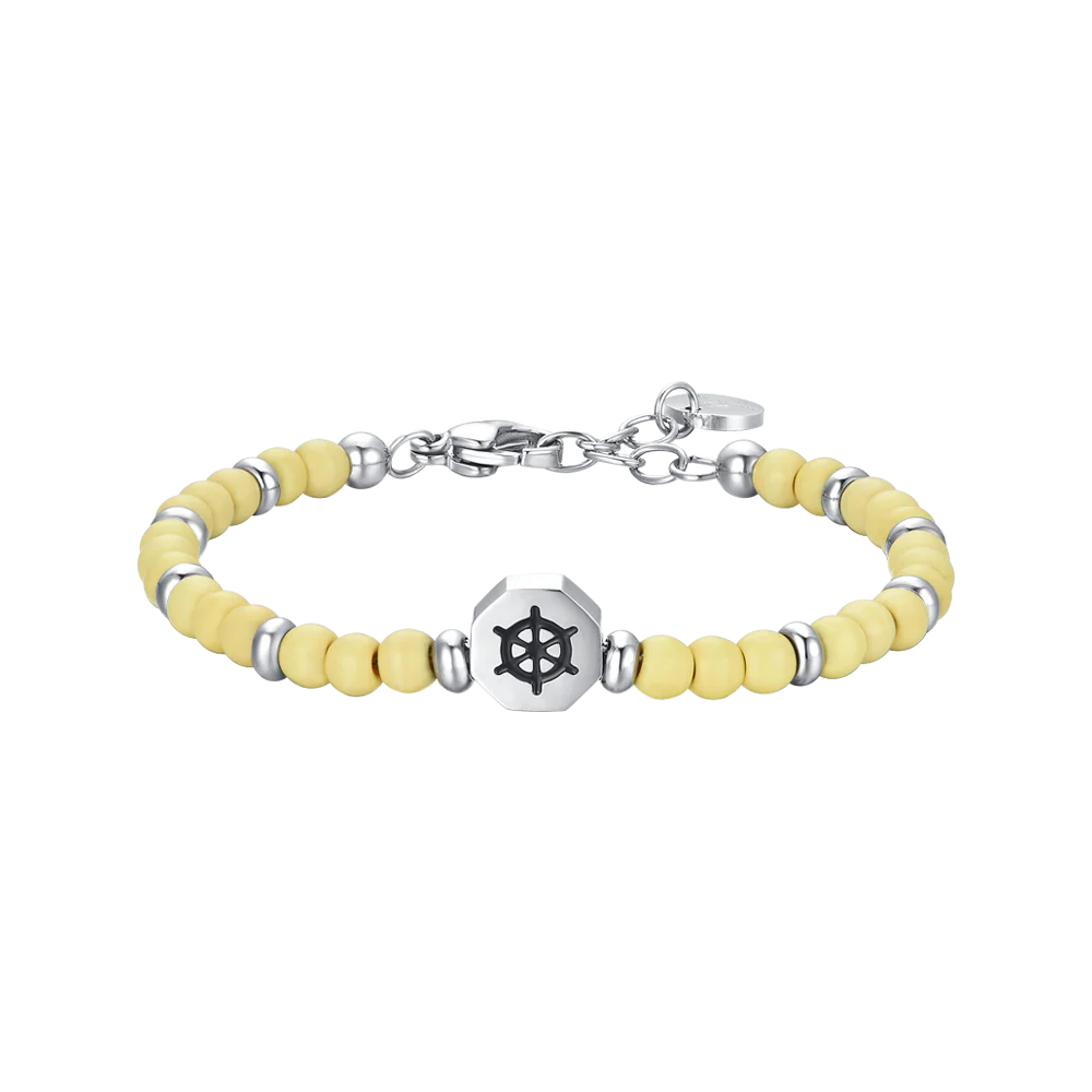 luca barra - BRACCIALE BAMBINO IN ACCIAIO TIMONE CON PIETRE GIALLE