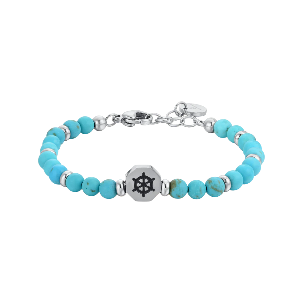 luca barra - BRACCIALE BAMBINO IN ACCIAIO TIMONE CON PIETRE TURCHESI