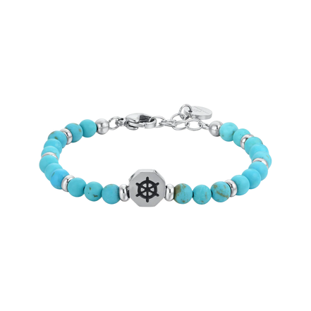 luca barra - BRACCIALE BAMBINO IN ACCIAIO TIMONE CON PIETRE TURCHESI