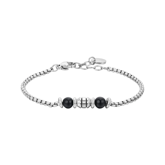 luca barra - BRACCIALE BAMBINO IN ACCIAIO PIETRE NERE