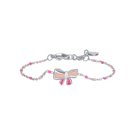 luca barra - BRACCIALE IN ACCIAO, FIOCCO CON SMALTO ROSA E FUCSIA E PIETRE COLORATE