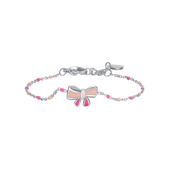 luca barra - BRACCIALE IN ACCIAO, FIOCCO CON SMALTO ROSA E FUCSIA E PIETRE COLORATE