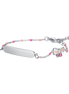luca barra - BRACCIALE IN ACCIAIO, PIASTRA E FIOCCO CON SMALTO ROSA E FUSCIA E PIETRE COLORATA