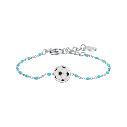 luca barra - BRACCIALE IN ACCIAIO CON PALLONE E PIETRE BIANCHE E AZZURRE