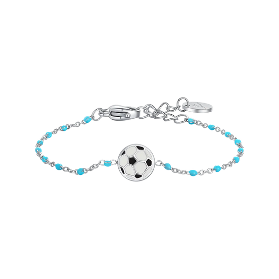luca barra - BRACCIALE IN ACCIAIO CON PALLONE E PIETRE BIANCHE E AZZURRE