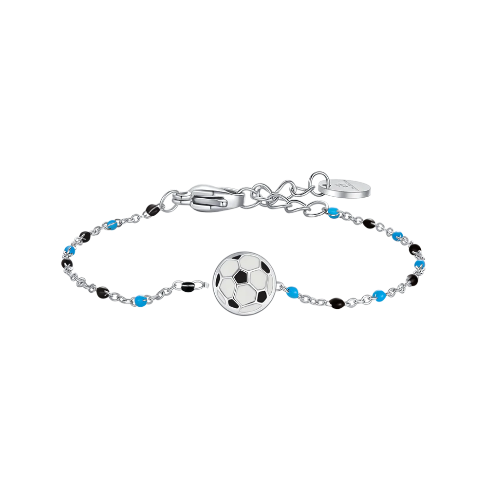 luca barra - BRACCIALE IN ACCIAIO CON PALLONE E PIETRE AZZURE E NERE